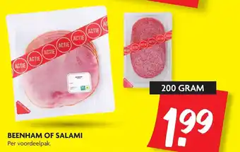 Dekamarkt Beenham of salami 200 gr aanbieding