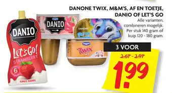 Dekamarkt Danone Twix, M&M'S, Af en Toetje, Danio of let's go 3 st aanbieding