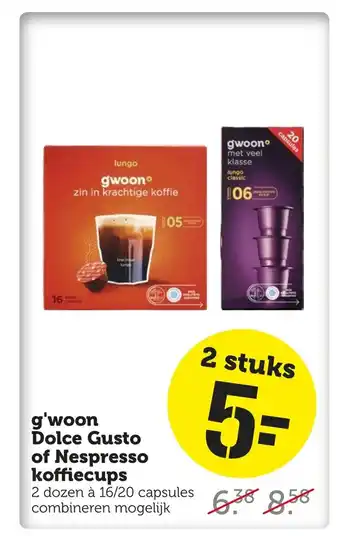 Coop G'woon Dolce Gusto of Nespresso koffiecups aanbieding