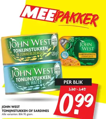 Dekamarkt John West tonijnstukken of sardinefilets 95 gr aanbieding