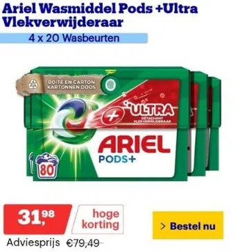 Bol.com Ariel wasmiddel pods +ultra vlekverwijderaar aanbieding