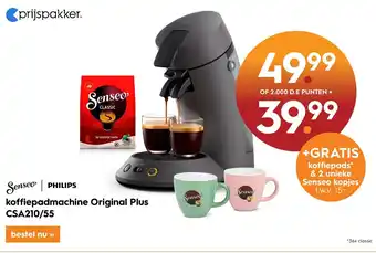 Blokker Koffiepadmachine Original Plus csa210/55 aanbieding