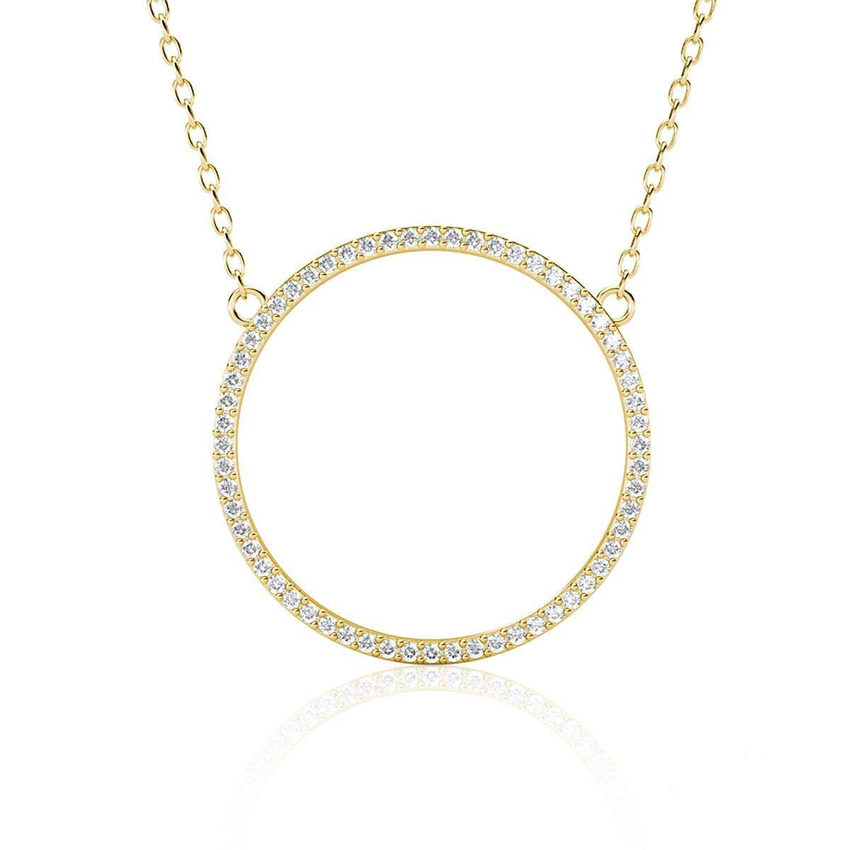 Bol.com Yolora dames ketting met ronde hanger - kalpa camaka kristallen - goudkleurig - 18k geelgoud verguld - vrouwen collier goud - aanbieding