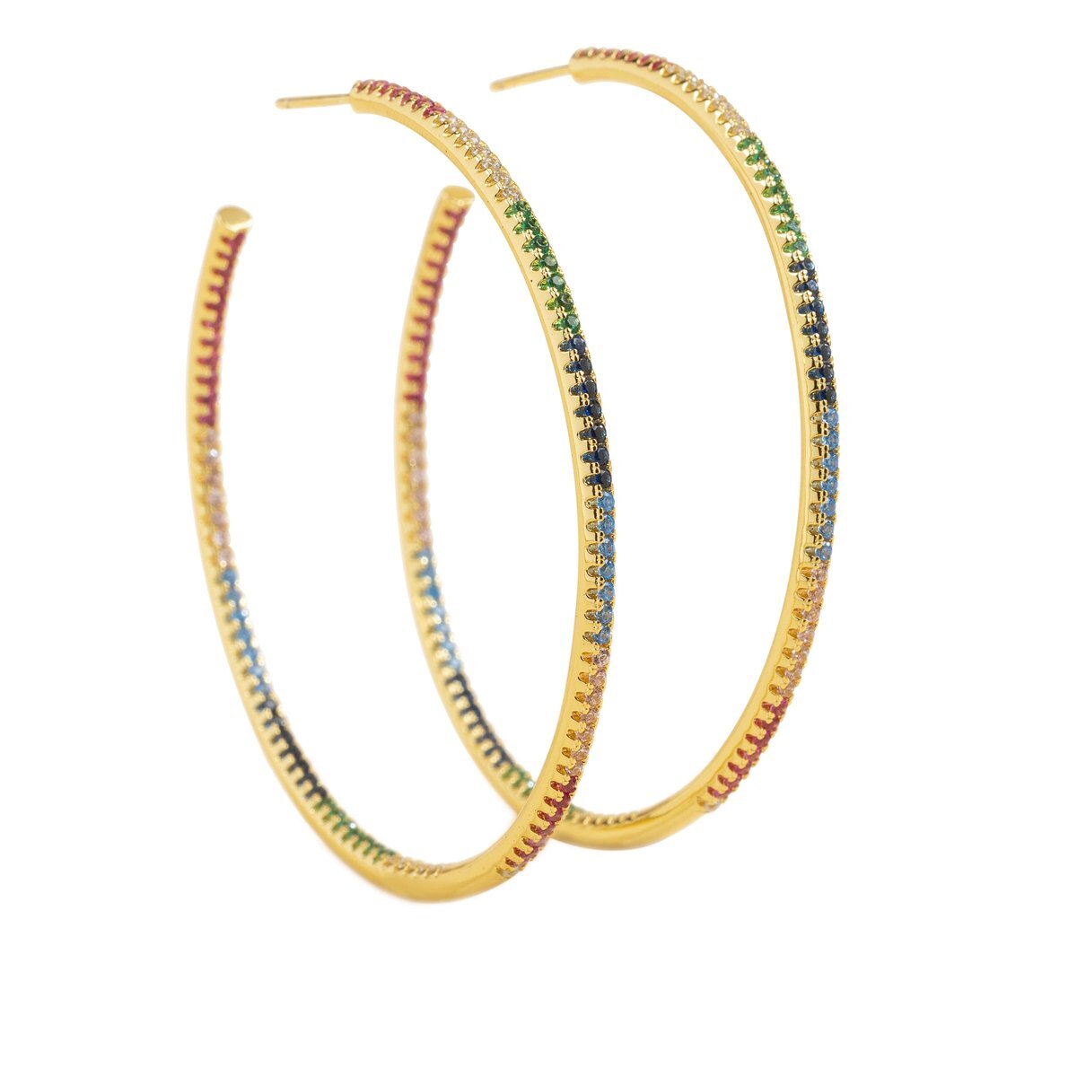 Bol.com Rebelle amsterdam - diamanten vergulde oorringen - regenboog - 51mm - zirkonia stenen - gouden oorbellen voor dames - gold pl aanbieding