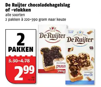 Poiesz De Ruijter chocoladehagelslag of -vlokken 220-390 gram aanbieding