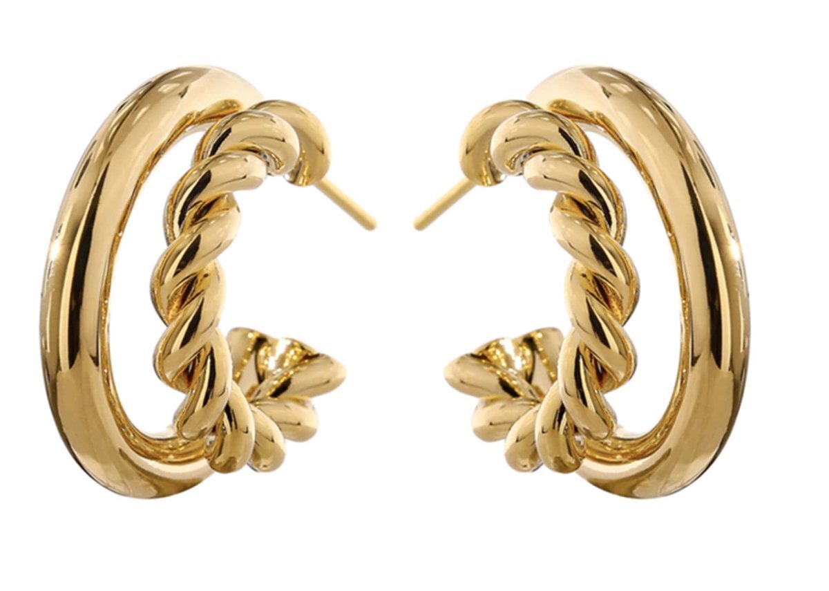 Bol.com Oorbellen dames | oorringen dames | dubbele oorringen dames | 925 zilver | gold plated 18 k | luxe dames oorbellen | cadeau v aanbieding