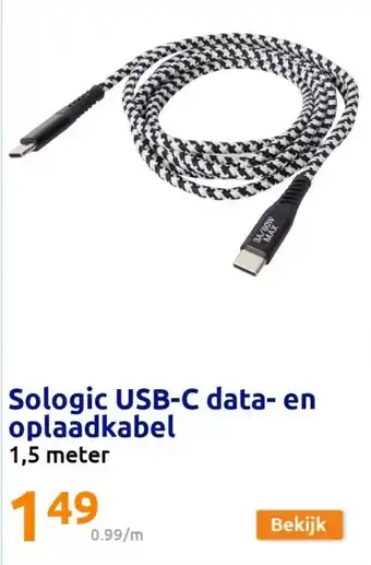 Action Sologic USB-C data- en oplaadkabel 1,5 meter aanbieding