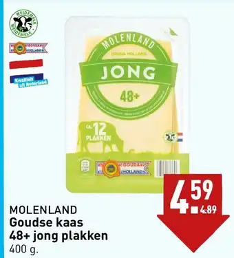 ALDI MOLENLAND Goudse kaas 48+ jong plakken 400 g. aanbieding