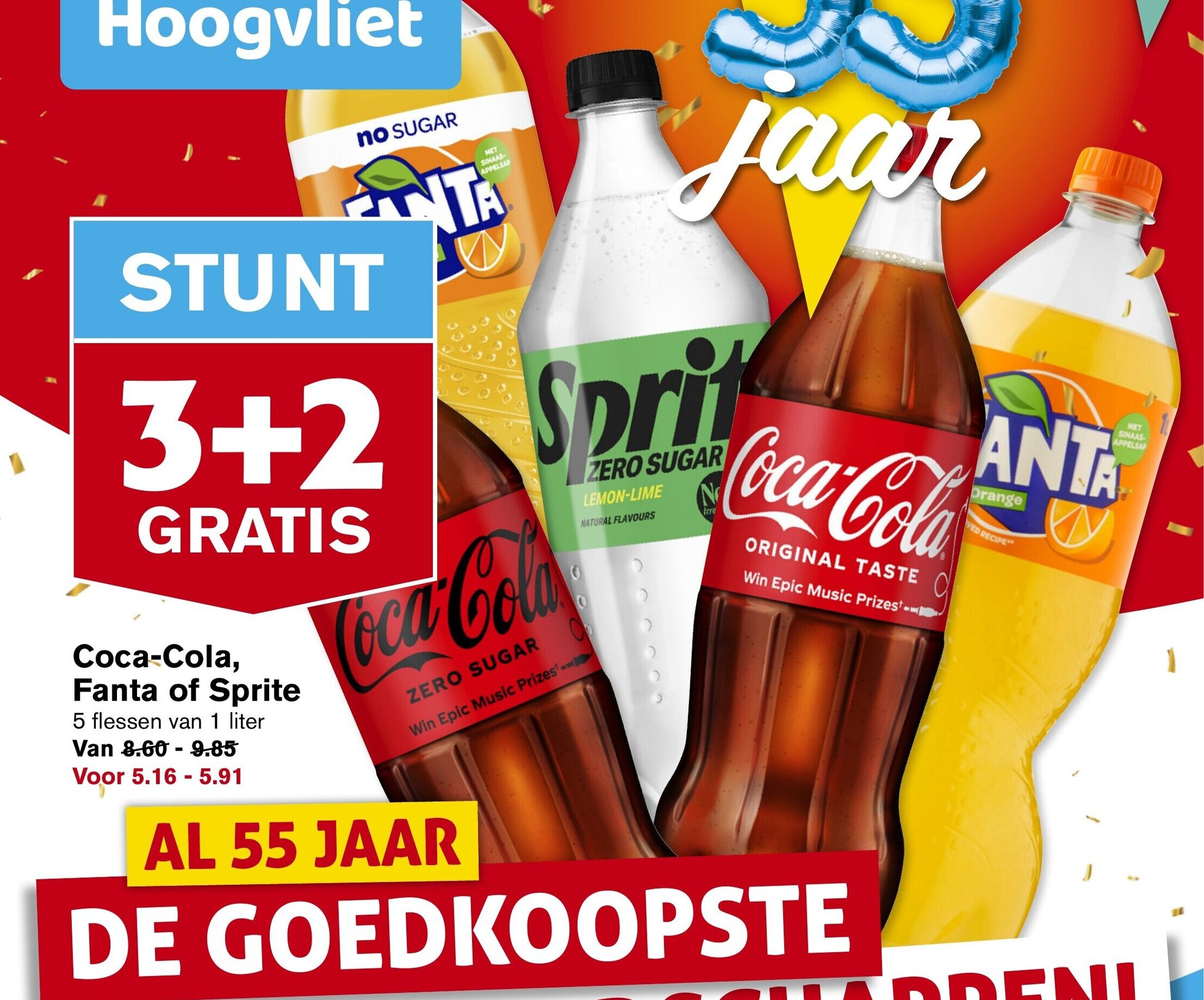 Hoogvliet Coca-Cola, Fanta of Sprite 1 liter aanbieding