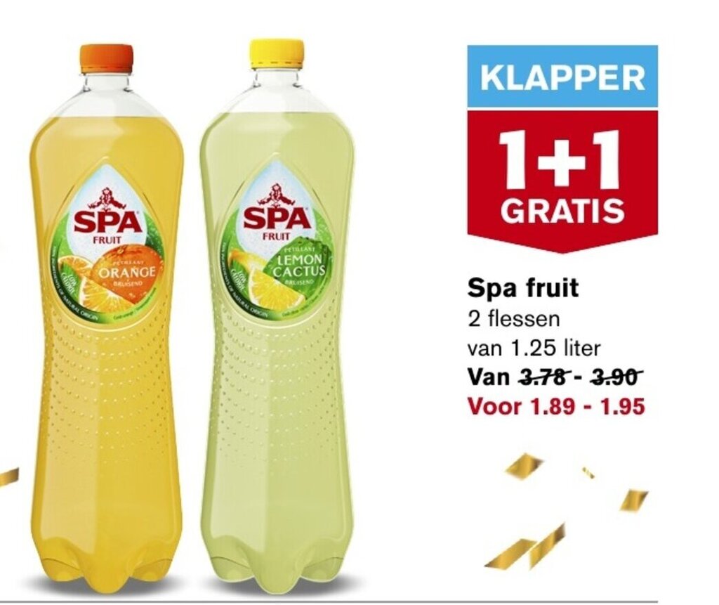 SPA FRUIT LEMON CACTUS 1.25 liter 1+1 gratis aanbieding bij Hoogvliet