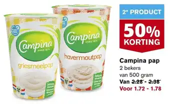 Hoogvliet Campina pap 500 gram aanbieding