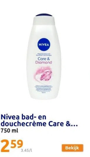 Action Nivea bad- en douchecrème care & diamond aanbieding