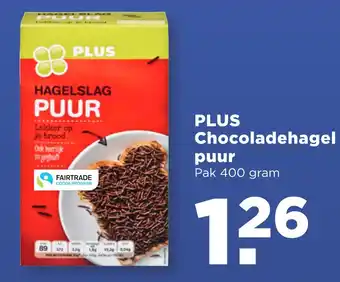 PLUS PLUS Chocoladehagel puur 400 gram aanbieding