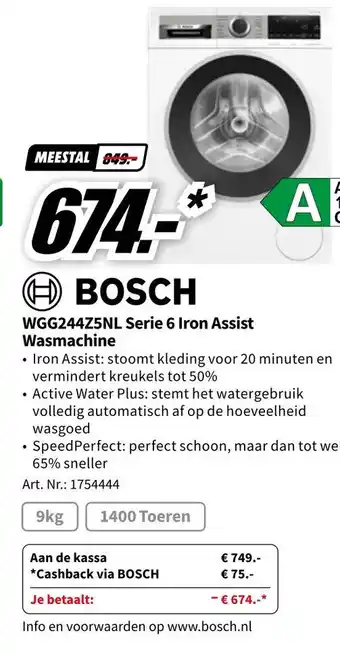 MediaMarkt BOSCH WGG244Z5NL Serie 6 Iron Assist Wasmachine aanbieding