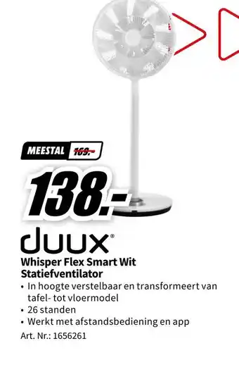 MediaMarkt duux® Whisper Flex Smart Wit Statiefventilator aanbieding