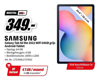 MediaMarkt SAMSUNG Galaxy Tab S6 lite 2022 WiFi 64GB grijs Android-Tablet aanbieding