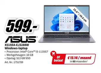 MediaMarkt ASUS X515EA-EJ3288W Windows-laptop aanbieding