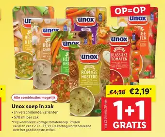 Lidl Unox soep in zak aanbieding