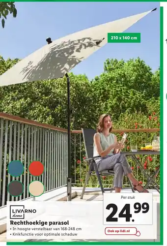 Lidl LIVARNO home Rechthoekige parasol 210 x 140 cm aanbieding