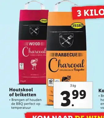 Lidl Houtskool of briketten 3 kg aanbieding