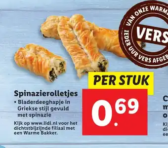 Lidl Spinazierolletjes Bladerdeeghapje in Griekse stijl gevuld met spinazie aanbieding