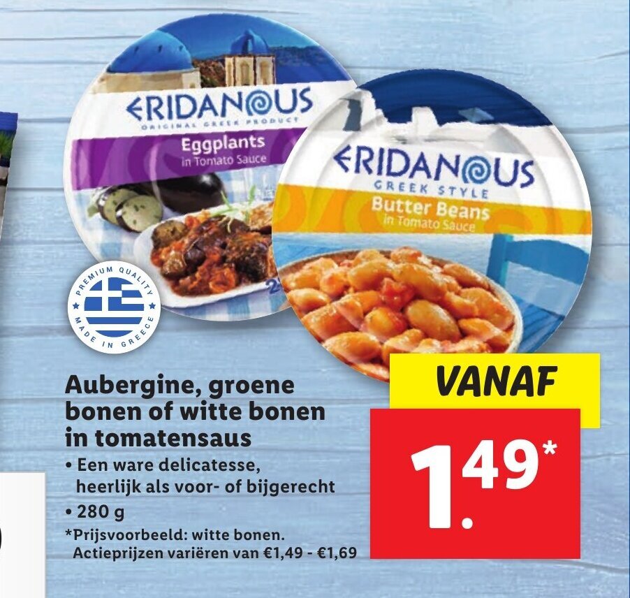 Aubergine, groene bonen of witte bonen in tomatensaus aanbieding bij Lidl