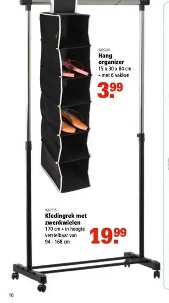 Marskramer Hang Organizer Of Kledingrek Met Zwenkwielen aanbieding