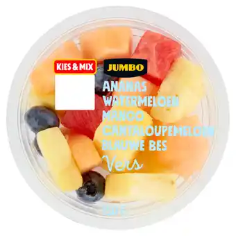 Jumbo Jumbo fruitstukjes met mango, blauwe bes, ananas, cantaloupe en watermeloen 150g aanbieding