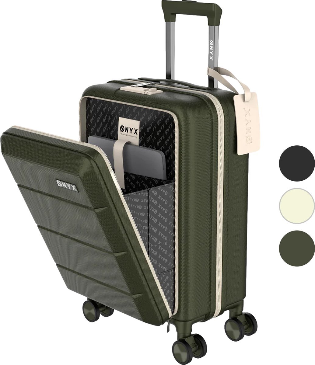 Bol.com Onyx® handbagage koffer 35 l - spinner wielen - lichtgewicht trolley - dubbel tsa slot - handig voorvak - 55 cm - olive aanbieding