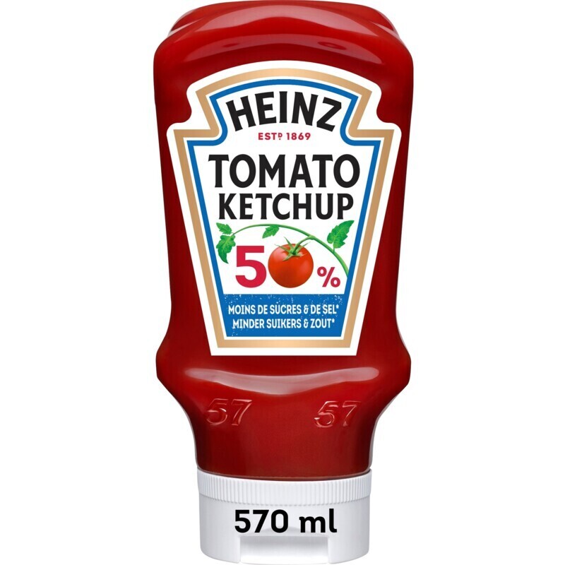 Heinz tomaten ketchup 50 minder suikers&zout aanbieding bij Albert Heijn