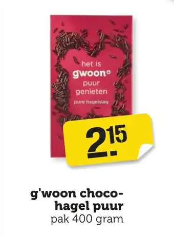 Coop G'woon choco-hagel puur pak 400 gram aanbieding