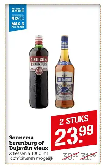 Coop Sonnema berenburg of Dujardin vieux 2 flessen à 1000 ml aanbieding