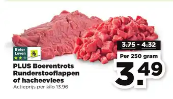 PLUS Boerentrots Runderstooflappen of hacheevlees 250 gram aanbieding