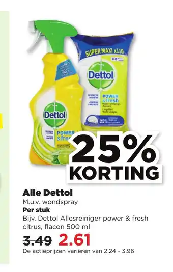 PLUS Dettol Allesreiniger power & fresh citrus, flacon 500 ml aanbieding