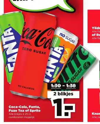 PLUS Coca-Cola, Fanta, Fuze Tea of Sprite 2 blikjes aanbieding