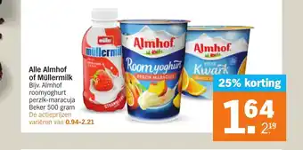 Albert Heijn Alle Almhof of Müllermilk 500 gram aanbieding