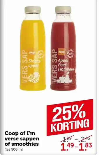 Coop Coop of i'm verse sappen of smoothies 500ml aanbieding