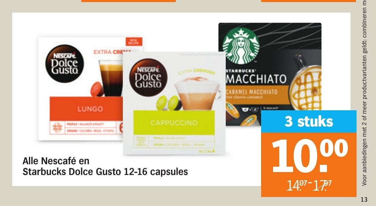 Albert Heijn Alle Nescafé en Starbucks Dolce Gusto 12-16 capsules aanbieding