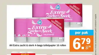 Albert Heijn AH Extra zacht & sterk 4-laags toiletpapier 16 rollen aanbieding