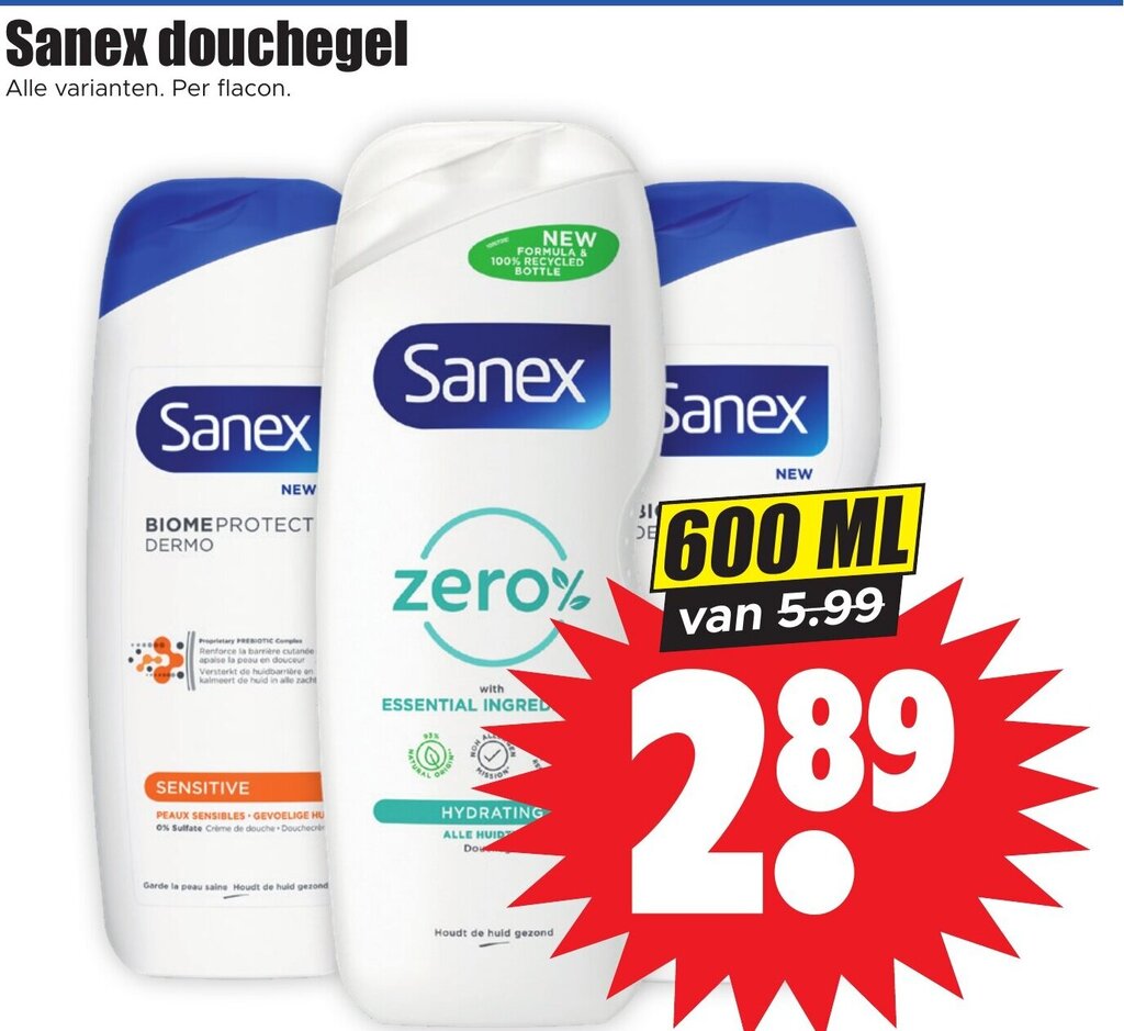 Sanex douchegel 600 ml aanbieding bij Dirk