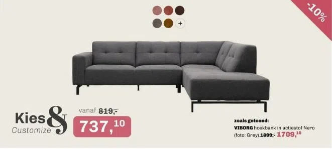 Trendhopper Hoekbank viborg nero grey rechts aanbieding