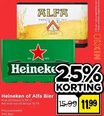 Vomar Voordeelmarkt Heineken of Alfa Bier 24*300ml aanbieding