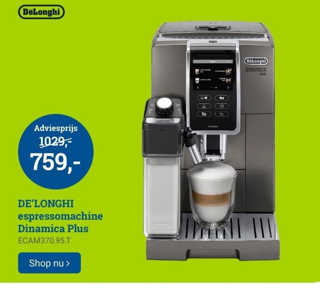 DE'LONGHI espressomachine Dinamica Plus ECAM370.95.T aanbieding bij BCC