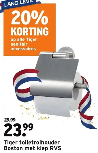 GAMMA Tiger toiletrolhouder Boston met klep rvs aanbieding