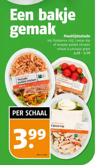 Poiesz Maaltijdsalade kip Italiaanse stijl, caesar kip of teriyaki pulled chicken schaal à 400/450 gram aanbieding