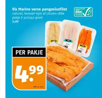 Poiesz Vis Marine verse pangasiusfilet naturel, tomaat-tijm of citroen-dille pakje à 320/340 gram aanbieding