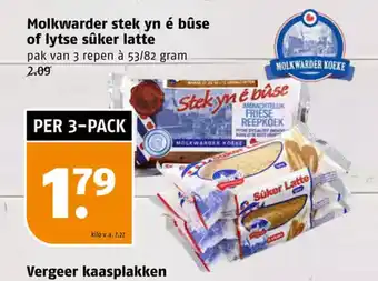 Poiesz Molkwarder stek yn é bûse of lytse sûker latte pak van 3 repen à 53/82 gram aanbieding