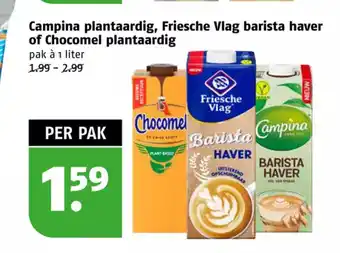 Poiesz Campina plantaardig, Friesche Vlag barista haver of Chocomel plantaardig pak a 1 liter aanbieding