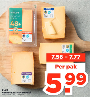 PLUS Plus goudse kaas 48+ stukken aanbieding
