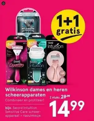 Etos Wilkinson dames en heren scheerapparaten 2 stuks 29.98 aanbieding